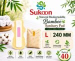 Sukoon Bamboo Biodegradable Sanitary Pad I Rash Free I Ultra- Absorbent I 240 mm (Large) - 40 Pieces