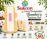 Sukoon Bamboo Biodegradable Sanitary Pad I Rash Free I Ultra- Absorbent I 280 mm (XL) - 40 Pieces