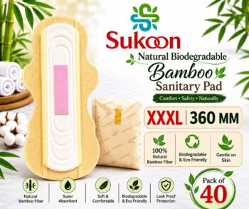 Sukoon Bamboo Biodegradable Sanitary Pad I Rash Free I Ultra- Absorbent I 360 mm (XXXL) - 40 Pieces