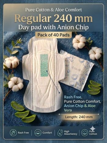 Pure cotton anion sanitary pads Day/ Large size 240 mm  pack of 40 pc