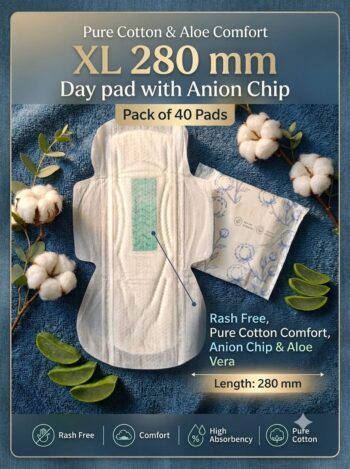 Pure cotton anion sanitary pads extra Large size 280 mm  pack of 40 pc
