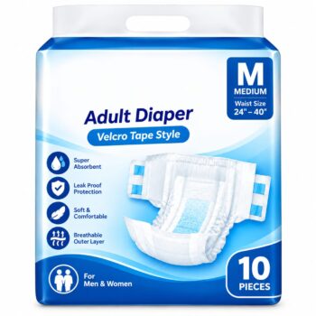 Adult diaper Velcro tap style Medium size pack of 10 pc